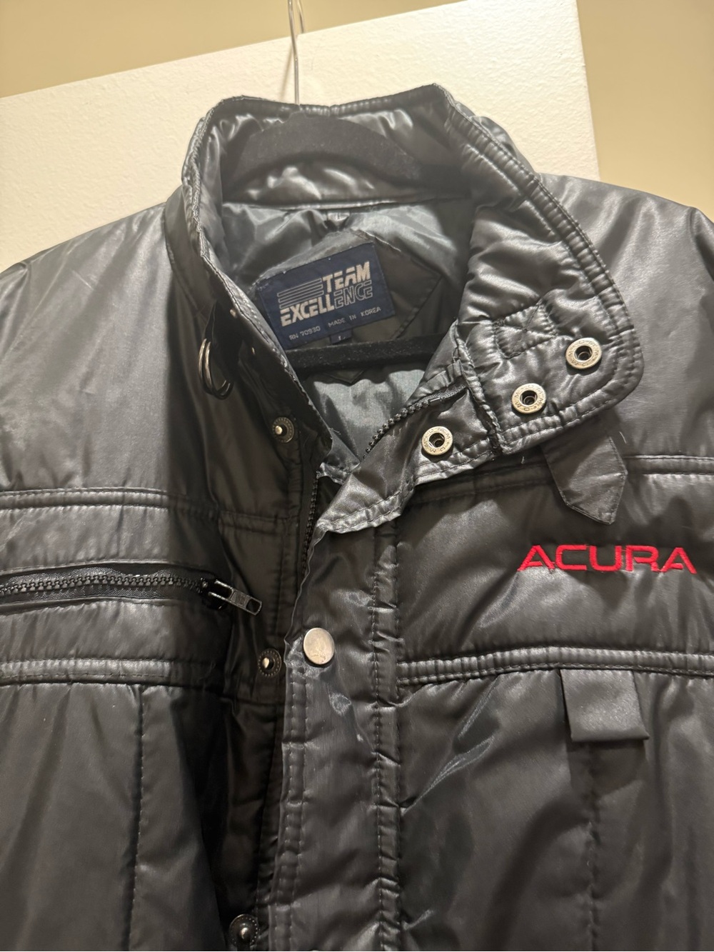 Men’s Vintage 90s Acura Black Puffer Bomber Jacket by Team Excellence, size L